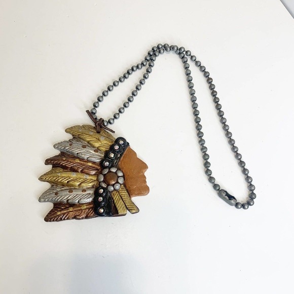 Sookie Sookie American Indian Big Chief Necklace & Pendant Signed Rhinestone - Picture 6 of 8
